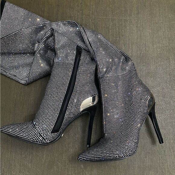 Bebe Rhinestone Beaded Thigh-Hi Boots Size 7 - Picture 8 of 13